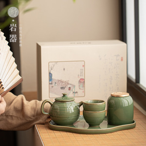 Juego de té Kung Fu retro de bambú con esmalte verde, exquisito regalo para el Día del Maestro, uso comercial - Product Image 3