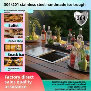 Bac <span class=keywords><strong>à</strong></span> <span class=keywords><strong>glace</strong></span> en acier inoxydable 304 fait main, sur mesure, <span class=keywords><strong>pour</strong></span> restaurants commerciaux, cafés, snack-bars, encastrable - Product Image 3