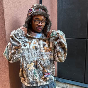 Felpa pesante con Zip tagliata e cucire da uomo oversize 450gsm Camo vero albero su tutta la stampa digitale felpa con cappuccio ricamata 3d - Product Image 5