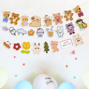 Moderne petit ours arc-en-ciel <span class=keywords><strong>licorne</strong></span> dessin animé lieu mise en page bannière décoration de fête pour la maternelle fête des enfants fleur tirant - Product Image 2