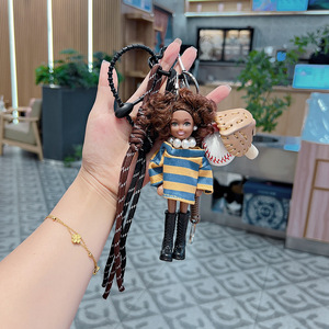 دمية HECION OOTD كيلي الوردية، دمية كيلي اللطيفة العصرية الرياضية، قميص مخطط لطيف للفتيات، سلسلة مفاتيح شخصية قابلة للتخصيص - Product Image 2