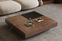Série Mid-Century Modern, Table basse de rangement carrée élégante et simple avec grain de bois de noyer pour le salon