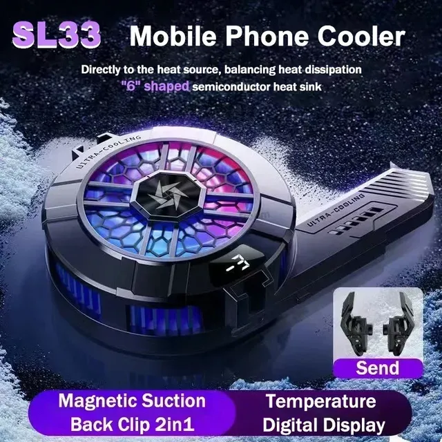 SL33 Mobile Phone Cooling Fan Semiconductor Magnetic Back-clip 2 in 1 Cool Heat Sink for IOS Android Universal Game Cooler