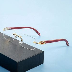 Lunettes de soleil carrées rétro en bois avec logo personnalisé 2025, monture fine, protection UV400, branches en bois sans monture, pour hommes et femmes - Product Image 1