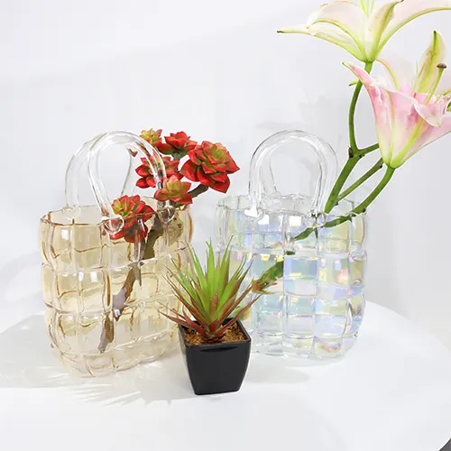 Новый дизайн роскошная сумка ваза украшение безопасная упаковка Сумочка прозрачная ваза современная домашняя цветная ваза для украшения