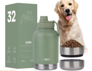 32 Oz Pet Trung Chuyển 304 Thép Không Gỉ Cách Nhiệt <span class=keywords><strong>3</strong></span>-Trong-1 Xách Tay Con Chó Đi Du Lịch Chai Nước Với Hai Có Thể Tháo Rời Nước Và Thực Phẩm Bát - Product Image 1