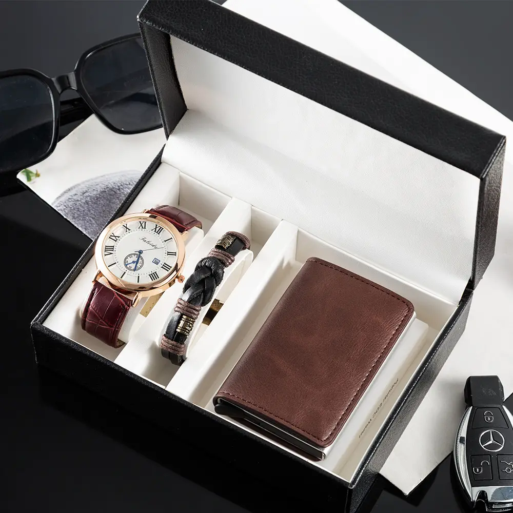 항해 보석 뜨거운 판매 남성 손목 시계 패션 팔찌 캐주얼 지갑 럭셔리 석영 시계 세트 선물