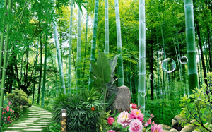 Papier peint mural 3D auto-adhésif personnalisé Forêt <span class=keywords><strong>de</strong></span> bambou petite route, non-tissé, pour salon, canapé, chambre, fond <span class=keywords><strong>de</strong></span> té<span class=keywords><strong>l</strong></span>évision - Product Image 5