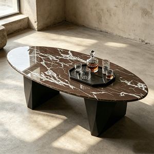 Table basse ovale artisanale en <span class=keywords><strong>quartz</strong></span> artificiel, sculptée sur mesure, style antique cannelé, moderne du milieu du siècle, écologique, pour hôtel - Product Image 1