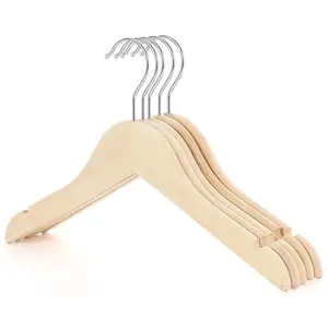 Wholesale A Grade Solid Wood Kids Hangers Children's Clothing Hook Hangers With No Finish For Store Display