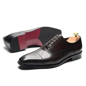 Classic Genuine Leather Men's Dress Shoes Black Brown <b>Cap</b> <b>Toe</b> Lace-Up Oxford Company Business Office Formal Shoes - Product Image 4