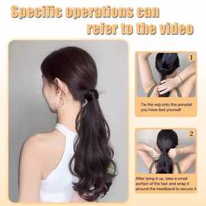 Perruque queue de cheval Ring X Hair pour femme, cheveux longs bouclés, 140g, application facile, extension de cheveux synthétiques résistants à la chaleur - Product Image 3