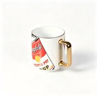 Mug isotherme en porcelaine plaqué or vintage Andy Warhol Campbell's Soup Can Pop Art 350 ml, anti-fuite, compatible lave-vaisselle, coffret cadeau