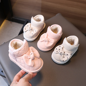 Bottes d'hiver courtes et épaisses pour enfants, en cuir PU, pour tout-petits, filles, chaussures plates pour bébés - Product Image 1