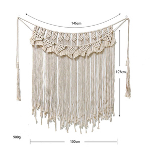Grande tenture murale en macramé à pompons bleus, <span class=keywords><strong>tapisserie</strong></span> tissée en corde <span class=keywords><strong>de</strong></span> coton pour la décoration intérieure - Product Image 4