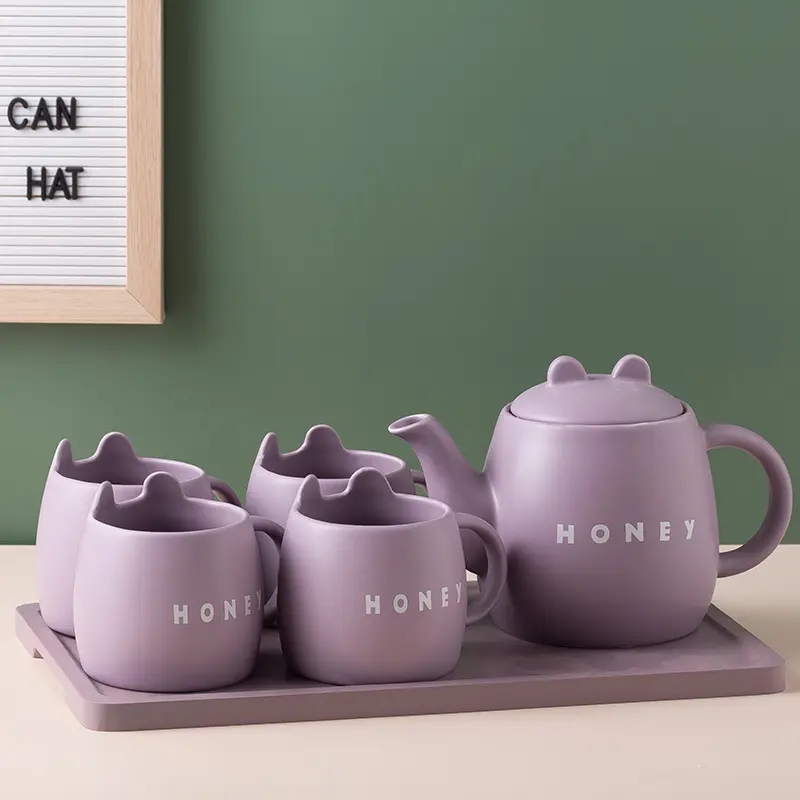 Kartun Sederhana Pribadi Kreatif Keramik Cangkir Kopi Teh Pot Set Perlengkapan Rumah Piala Hadiah Set