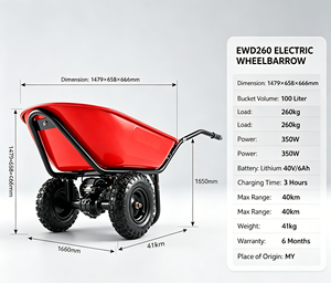 Tayo OEM EWD260 Chariot à main compact en métal avec roue pneumatique, capacité de charge 260 kg, batterie lithium 40V, revêtement par poudrage - Product Image 2