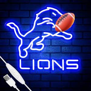 Enseigne néon de l'équipe de football des Lions, alimentée par USB, logo lumineux à intensité réglable pour décoration murale ou décoration de cave masculine - Product Image 1