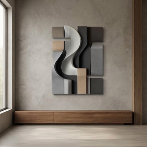 Aqdus Saleem AS-2408, Decoración de Pared Abstracta Contemporánea Hecha a Mano con Madera de Nogal y Detalles Metálicos, Rectangular de 50x35x6 cm |   Venta al por mayor - Product Image 3