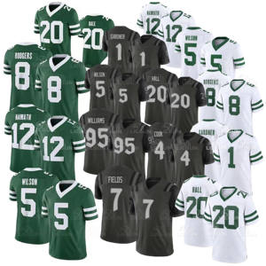 2026 年批发优质男式 5 Wilson 12Namath 20Hall 7 Fields 1Gardner 8 Rodgers 缝制绿色美式橄榄球球衣 - Product Image 1