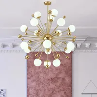 Style nordique grand lustre en verre boule d'étincelle LED Simple suspension moderne pour chambre salon hôtel ou salle à manger