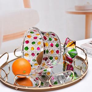 Cuenco de Cristal Decorativo de Mesa con Base Alta, Diseño de Diamantes, Pintado a Mano con Puntos Coloridos, Gran Copa de Cristal para Dulces, Frutas y Aperitivos - Product Image 2