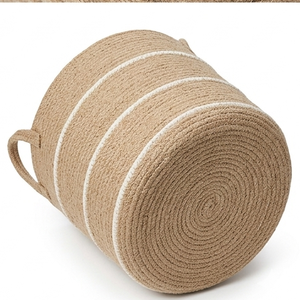 Handwoven Cotton Rope Laundry <b>Hamper</b> Decorative Jute <b>Storage</b> Basket With Handles For Blankets Towels Toys Living Room Organizer - Product Image 3