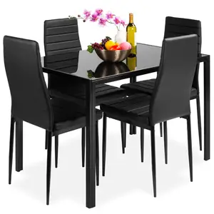 Moderner Esstisch aus schwarzem Glas mit 4 Stühlen Küchen zimmer Esstisch Set