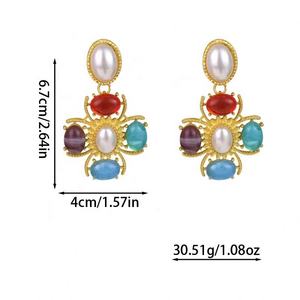 Boucles d'oreilles vintage en argent avec imitation de perles, motif géométrique papillon, plaqué or 14 carats, zircon, tendance, pendantes, style polyvalent et original - Product Image 6