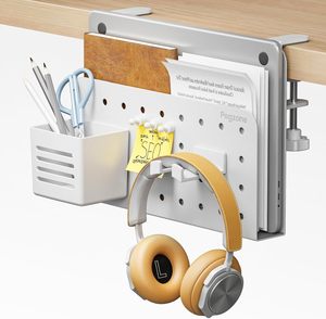 Organisateur de rangement latéral, support pour ordinateur portable suspendu en acier sous le bureau avec porte-<span class=keywords><strong>stylo</strong></span> magnétique à 2 niveaux, rangement de bureau sans perceuse - Product Image 1
