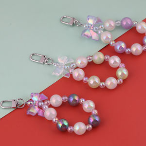 LLavero de cadena corta a la moda, llavero con cuentas de acrílico rosa, lazo, pulsera para teléfono, Clips de cordón, cadena creativa para caja de teléfono móvil - Product Image 2