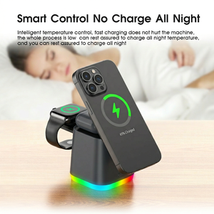 Estación de Carga Inalámbrica <span class=keywords><strong>3</strong></span> en 1, Carga Rápida de 15W, Soporte Magnético Plegable para Múltiples Dispositivos 15/14/<span class=keywords><strong>13</strong></span>/12, Entrada de 9V/2A - Product Image 5