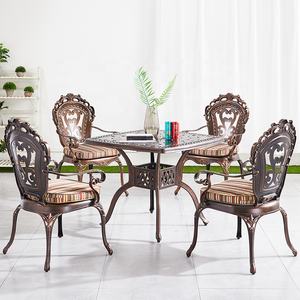 quadrato da cortile sedie cuscino <span class=keywords><strong>mobili</strong></span> da esterno impilabile moderno tavolo da pranzo in alluminio pressofuso Set <span class=keywords><strong>per</strong></span> 4 posti - Product Image 2