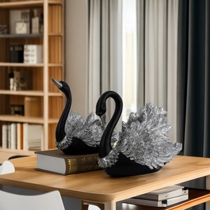 Cigni neri ornamento in resina <span class=keywords><strong>cigno</strong></span> figurine per interni amanti cigni neri soggiorno statuette animali decorazione forniture - Product Image 4