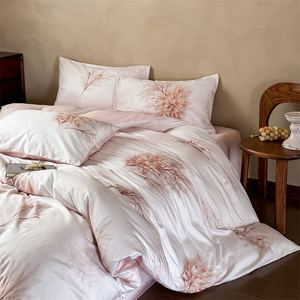 Parure de lit 4 pièces en coton 100% 300TC certifiée OEKO-TEX avec motif floral végétal, personnalisable avec logo, <span class=keywords><strong>prix</strong></span> abordable - Product Image 4