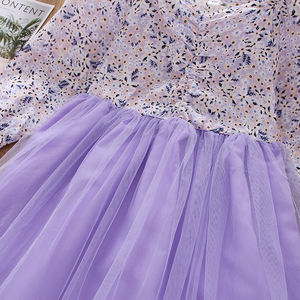 Robe à fleurs pour petites filles avec ourlet en maille froncée, vêtements à fleurs pour enfants - Product Image 4