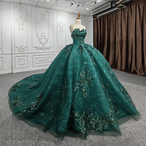 Vestido de Noche Verde sin Tirantes Jancember 6521-1 para Mujer, Vestidos Largos de Fiesta, Talla Grande, Chifón con Plumas, para Quinceañera - Product Image 3