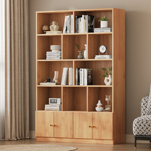 <b>Solid</b> <b>Wood</b> <b>Bookcase</b> Floor Standing Storage Rack Modular Home Office Bookshelf With Back Panel 18mm Partition - Product Image 2