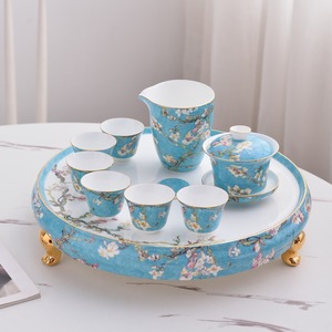 ชุดกาแฟและชาเซรามิคลายดอกไม้พร้อมถาดในกล่องสีน้ำเงินสำหรับน้ำชายามบ่าย - Product Image 2