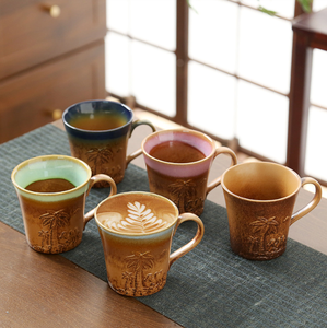 ถ้วยกาแฟลายอูฐและต้นปาล์มที่วาดด้วยมือแนววินเทจถ้วยน้ำเครื่องปั้นดินเผาหยาบทำด้วยมือแก้วชาแปลกใหม่ไม่เหมือนใคร - Product Image 1