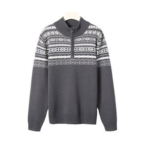 Customized Jacquard Quarter Zip Knitwear Long Sleeve Pullover Wholesale Wool <b>Jumper</b> Men Pattern Sweater - Product Image 1