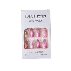 24 pièces de faux ongles en amande plaqués or transfrontaliers, sculpture florale 3D, style semi-fait main haut de gamme, doux et luxueux - Product Image 5