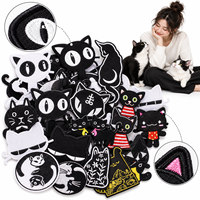 Lot de patchs en gros pour vêtements, motif chat noir et blanc, visage de chaton, motif 'Miau', à coudre ou thermocollants, pour vestes, sacs, décoration DIY, patchs de créateur