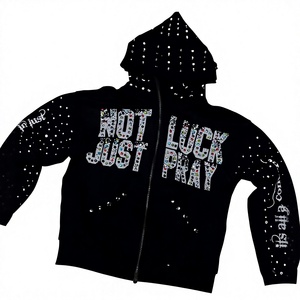 Street Hip-Hop Rhinestone Letter Print Custom 100% Cotton Couple Hoodie Trendy Unisex Half-<b>Zip</b> <b>Hooded</b> Sweatshirts Casual Loose - Product Image 1
