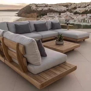 Moderno Juego de Sofás de Exterior de Madera Maciza de Teca para Sala de Estar de Apartamento Terraza de Hogar Hotel y Jardín - Product Image 6