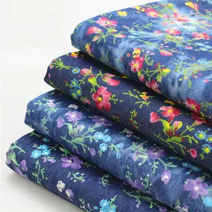 China Fabric Factory Accepts Custom Denim Fabrics 100% Cotton Floral Print Fabrics For Garment & Bags