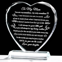 Plaque en cristal en forme de cœur avec impression UV, récompenses gravées sur verre pour les cadeaux de fête des mères, d'anniversaire, de Thanksgiving