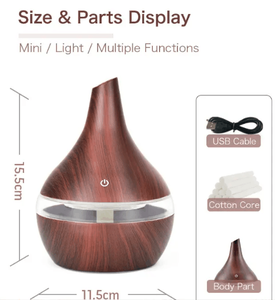 USB 7-Color LED Wood Grain <strong>Mini</strong> Ultrasonic Humidifier 300ML Essential <strong>Oil</strong> Air Aroma <strong>Diffuser</strong> for Home &amp; Office 1 Year Warranty - Product Image 5