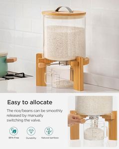Recipiente de Vidrio para Alimentos de 5L y 8L para Harina, Cereales y Arroz con Soporte de Bambú y Taza Medidora - Product Image 4