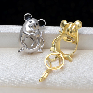 Wenchi S925 Silver Animal 12 Zodiac Mouse Pendant Big Belly No Hole 7-8 Pearl DIY <b>Jewelry</b> Findings Empty <b>Tray</b> 2990 - Product Image 2